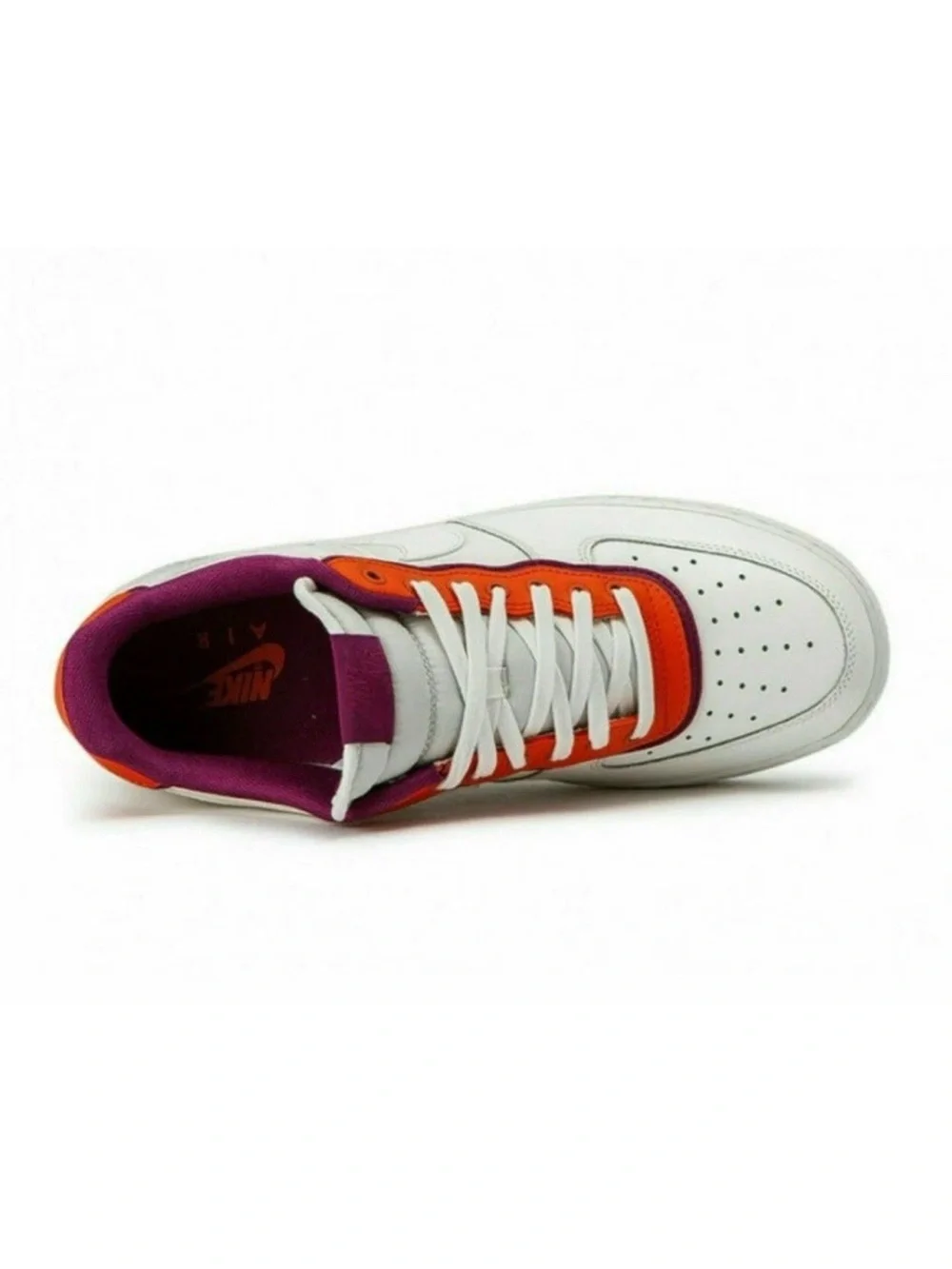 Nike Kids White Sneakers with Orange & Purple Trim